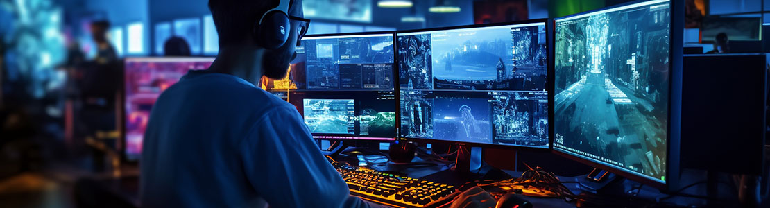 Person enjoying AI-based video games on laptop