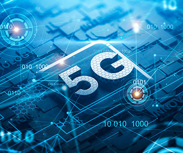 5G symbol overlaid on an AI-inspired background