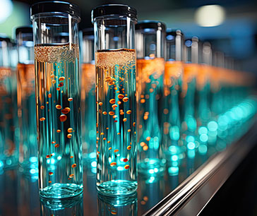 Assorted test tubes arranged on a laboratory bench